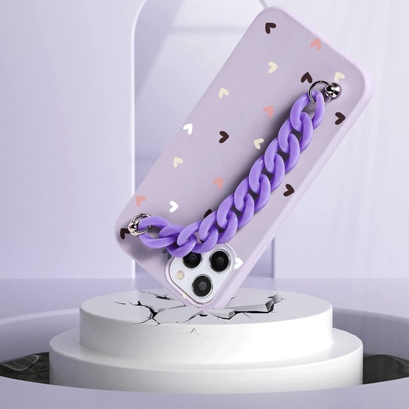 Purple Heart Pattern Phone Case with Chain - Picture 1 of 1